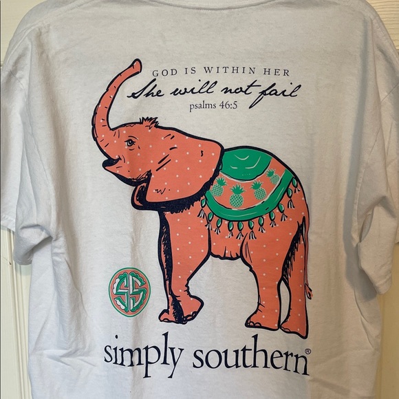 Simply Southern White Tee with Pink Elephant Design - Picture 1 of 4